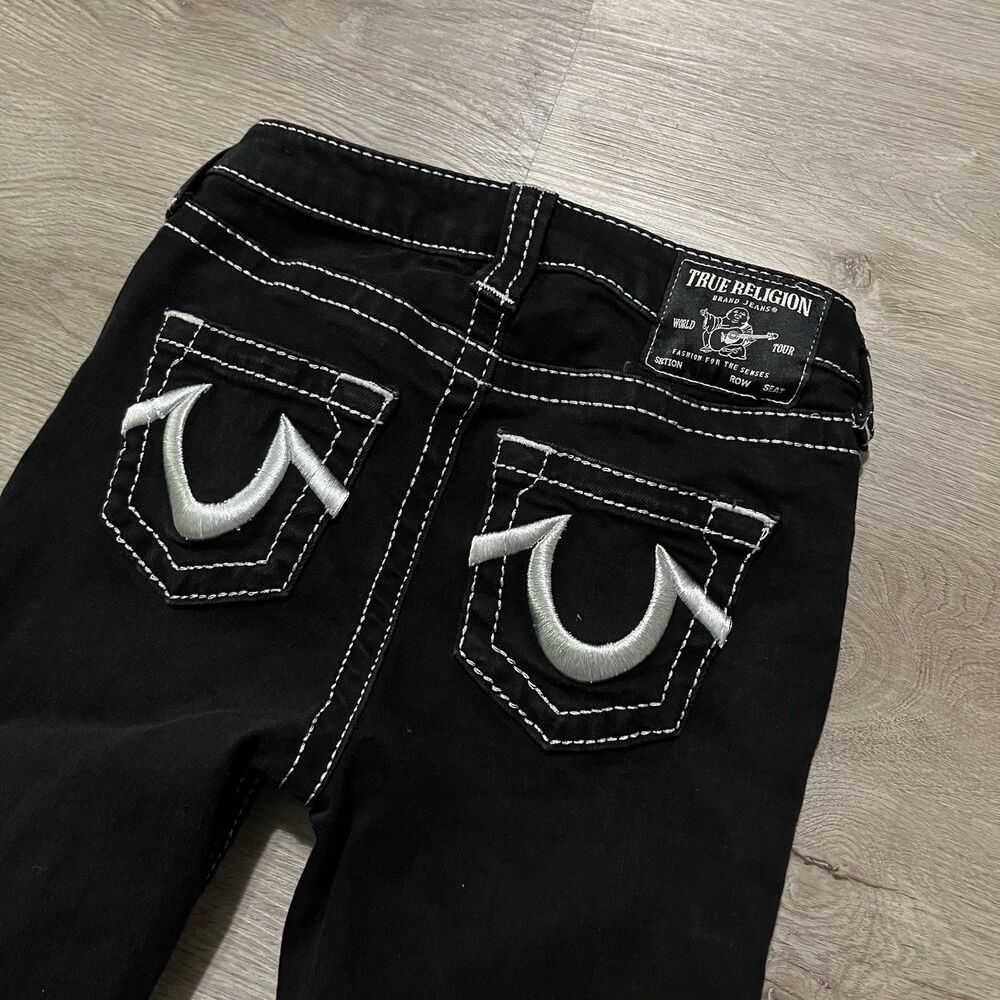True Religion Jeans Billie Mid Rise Straight Black Silver Size 25